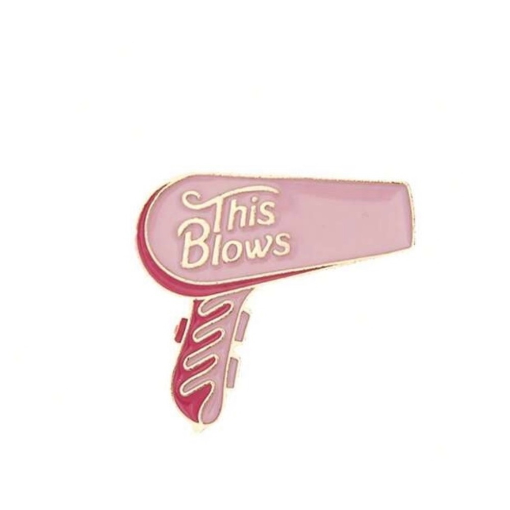 This Blows Air Blower Enamel Brooch Lapel Pin - Pink & Gold Hair Dryer NWT
